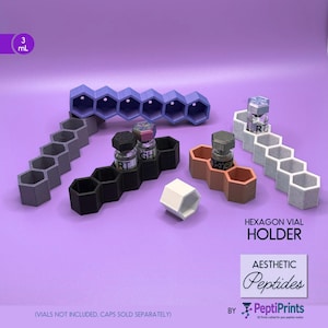 Hexagon Peptide Vial Holder • 3mL Vial Organizer • Modular Storage • Slot Options with 1 3 5 6 or 10 Slots • Fridge or Display Stand • Quick