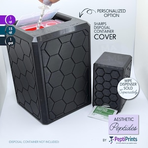 Hexagon Syringe Disposal Cover • Discreet Sharps Container Sleeve • Hidden Peptide Waste Bin • Modern Reusable Countertop Sharps • 1 QUART