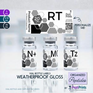 Personalized Peptide Labels • Waterproof Printed Vial Stickers • Custom Text for 3mL 10mL 30mL Bottles, Smudge-Proof Organized Tag • Hexagon
