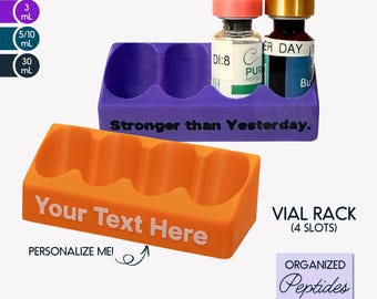 Personalized Vial Holder and Display • Custom Name Vial Stand • 4-Slot Peptide Vial Organizer • Fridge or Countertop Insulin Storage Tray