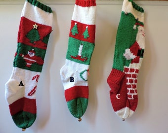 Hand Knit Traditional Christmas Stockings - 3 styles to choose from. Order now for 2024 delivery.