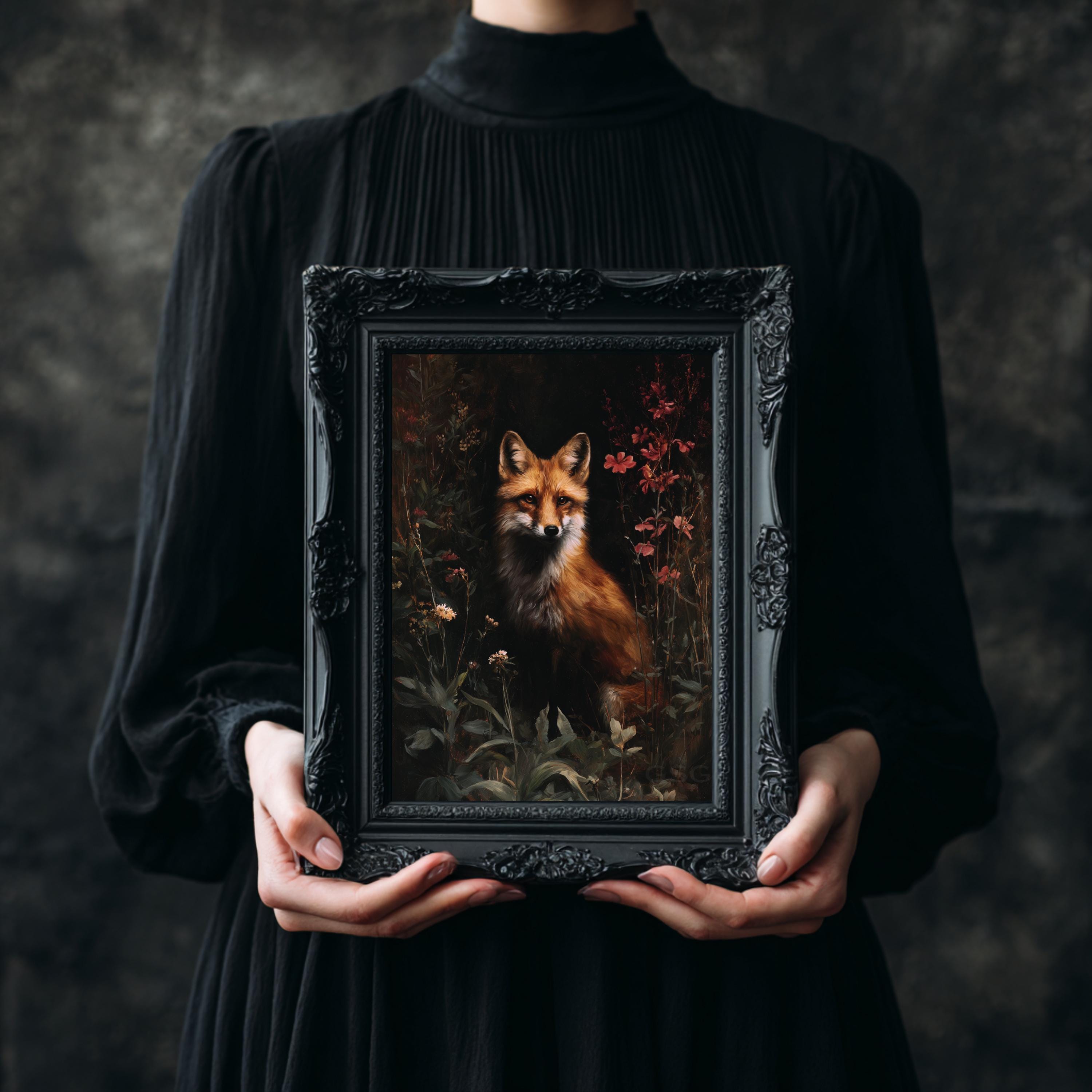 Midnight Garden Fox Wall Art, Gothic Forest Animal Oil Painting Print ...