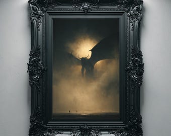 Eldritch Horror Wall Art, Gothic Demon Silhouette Print, Dark Fantasy Art, Macabre Home Decor