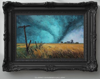 Tornado Alley Gothic Wall Art, Midwest Storm Landscape Print, Dark Nature Decor, Prairie Painting