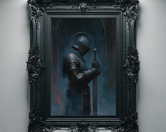Gothic Knight Art Print, Dark Medieval Warrior Printable Wall Art, Digital Download