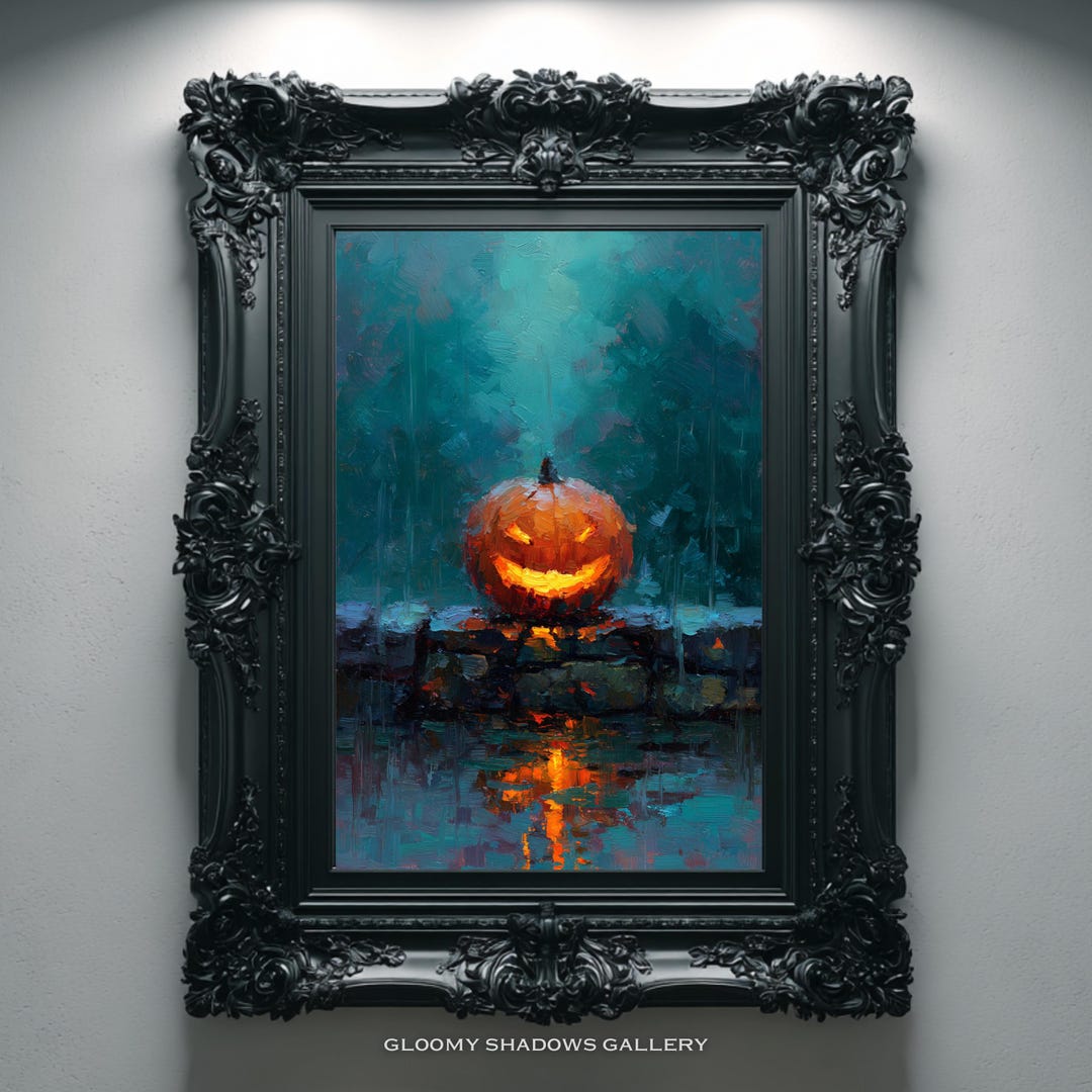 Gothic Jack O Lantern Painting Printable, Moody Dark Academia Decor ...