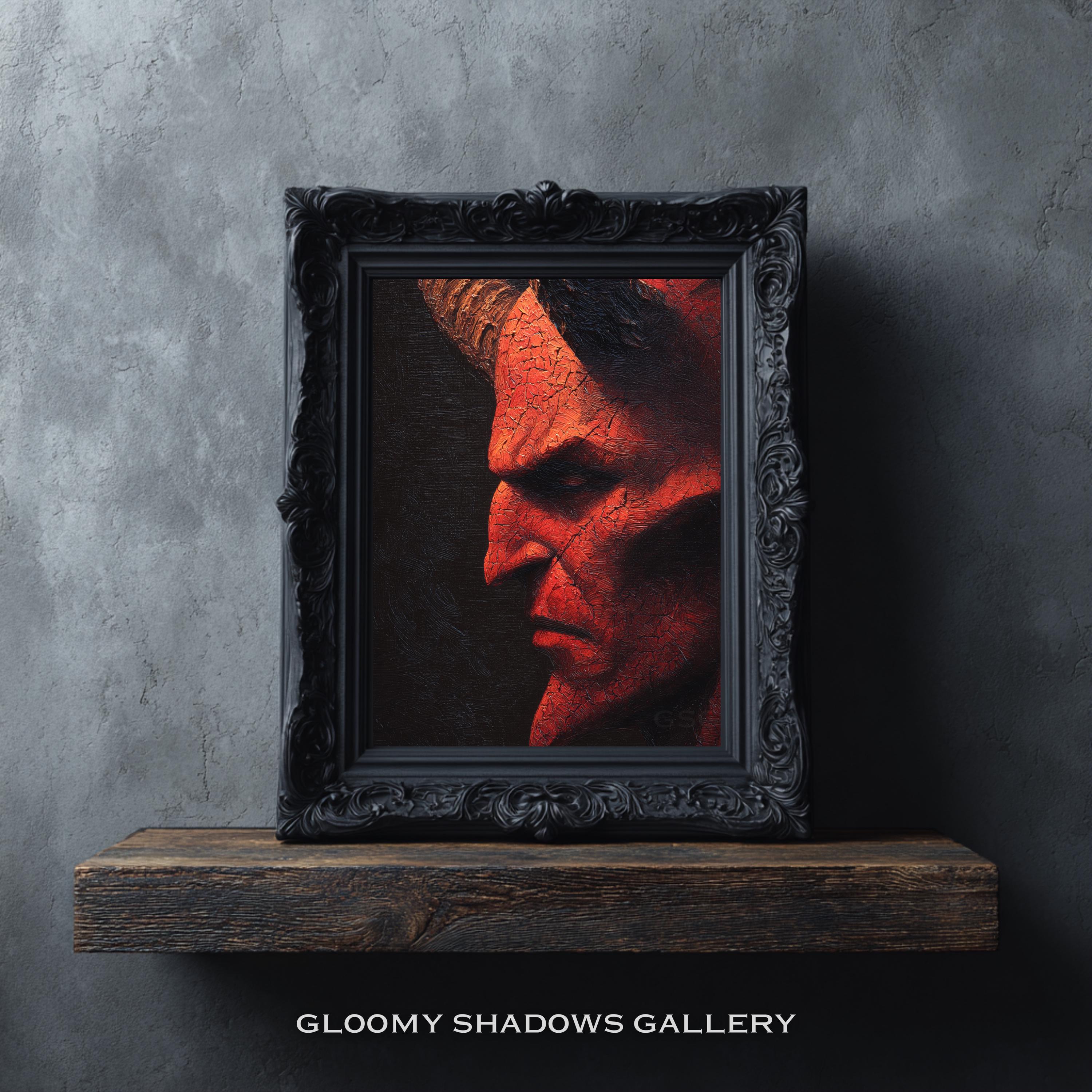 Red Devil Portrait Dark Oil Painting, Gothic Printable Wall Art, Moody ...