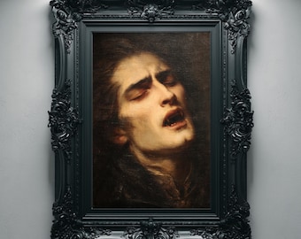 Vampire Portrait Gothic Oil Painting Printable Wall Art, Dark Romantic Horror Decor, Digital Download