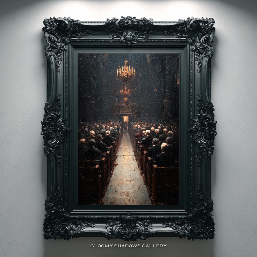Gothic Cathedral Wall Art Printable, Creepy Church Macabre Oil Painting ...