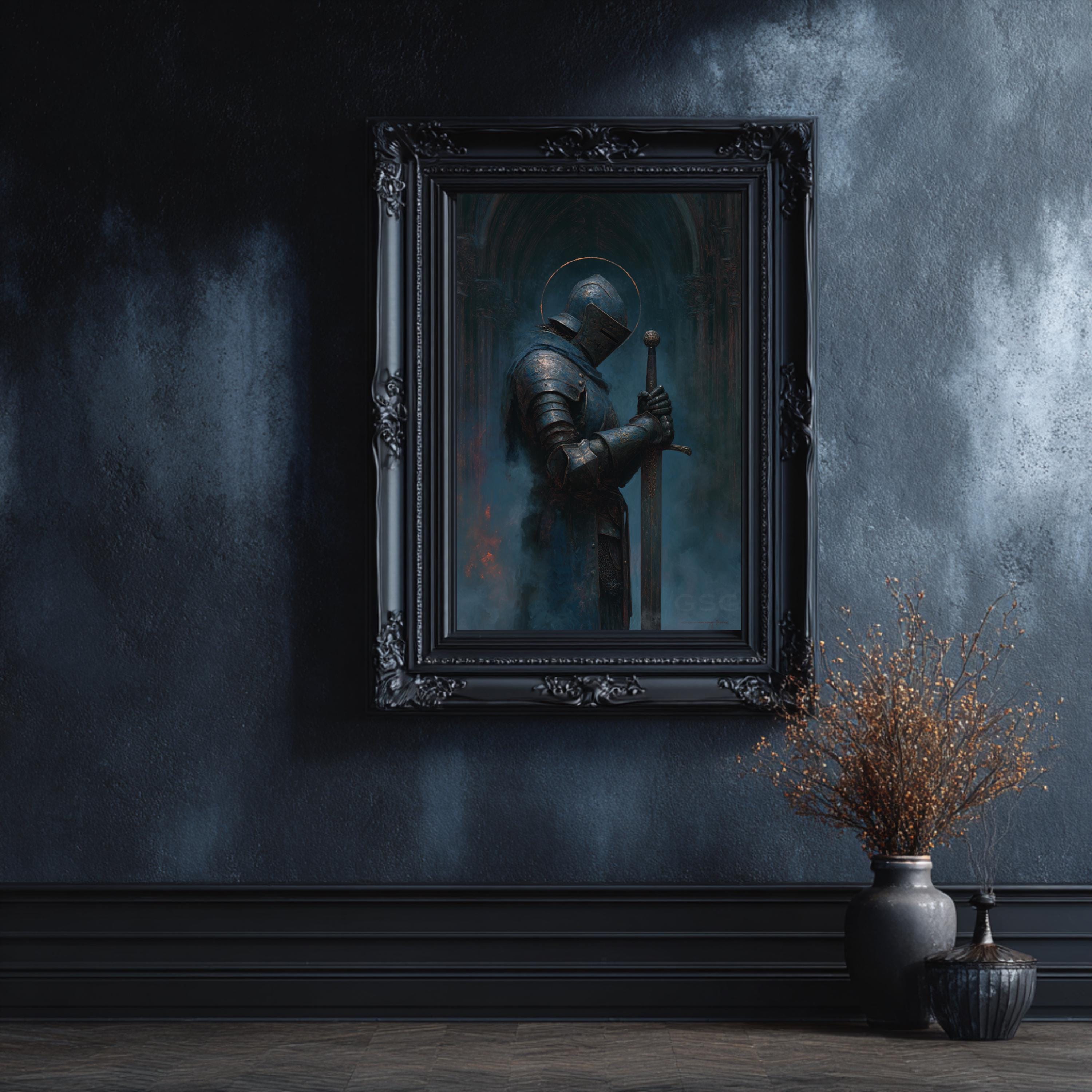 Gothic Knight Art Print, Dark Medieval Warrior Printable Wall Art ...