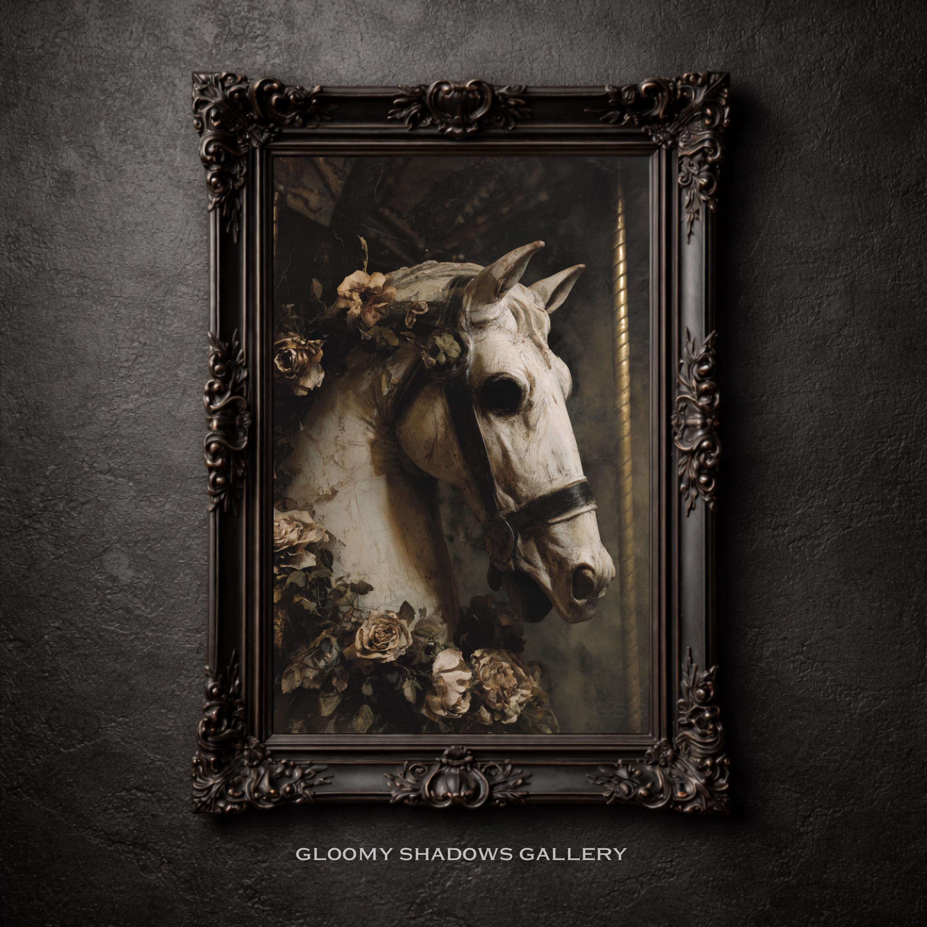 Gothic Carousel Horse Art Print, Dark Fantasy Macabre Wall Decor ...