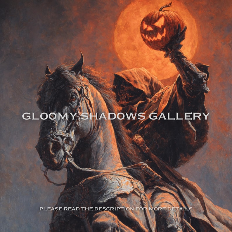 Headless Horseman Rider Printable Wall Art Print, Gothic Oil Painting ...