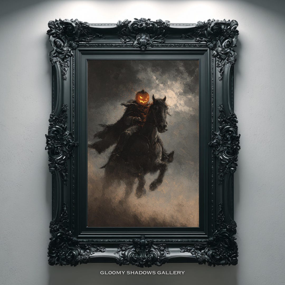 Pumpkin Head Rider Pumpkin Head Rider Dark Oil Painting, Gothic Printable Wall Art, Spooky ...