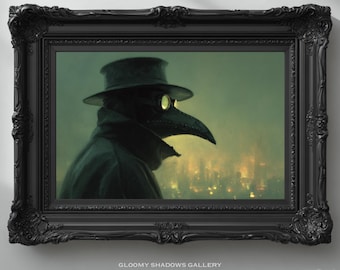 Plague Doctor Portrait Gothic Oil Painting Print, Dark Academia Wall Art, Moody Decor Download