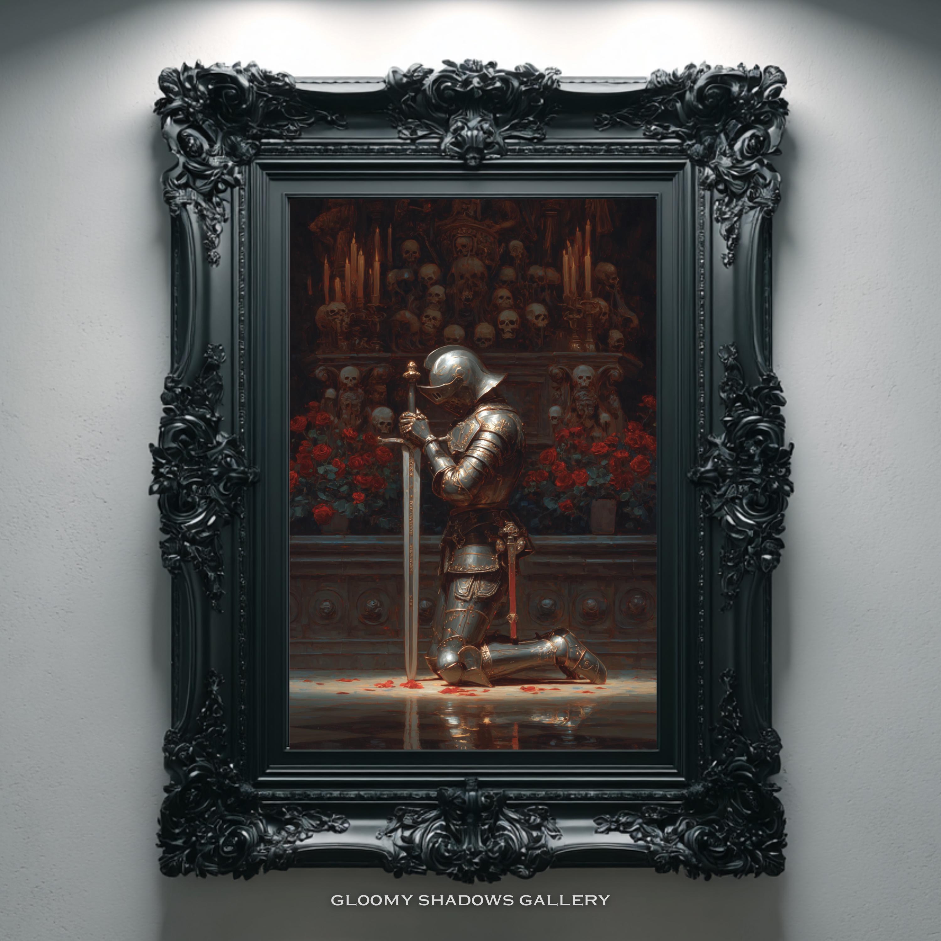 Gothic Kneeling Knight Art Print, Dark Romance Medieval Decor, Moody ...