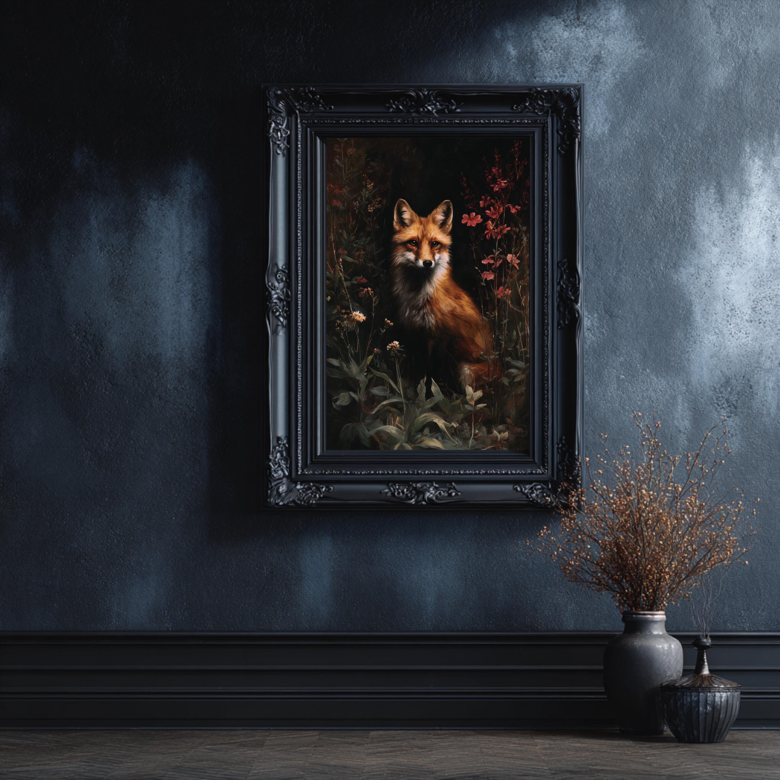 Midnight Garden Fox Wall Art, Gothic Forest Animal Oil Painting Print ...