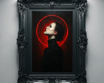 Viktorianische Vampirfrau Gothic Porträt, Dark Romance Ölgemälde, Moody Academia Wanddekor Print