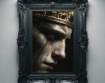 Weeping Young King Portrait, Gothic Oil Painting Printable Wall Art, Dark Medieval Royal Decor