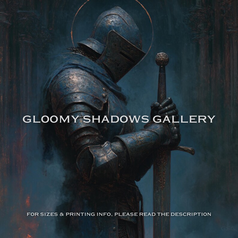 Gothic Knight Art Print, Dark Medieval Warrior Printable Wall Art ...