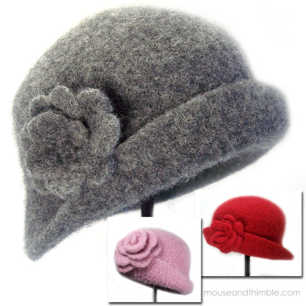Cloche and Brooch Crochet PATTERN, Felted Wool Hat & Flower, Multiple Sizes for All Ages, Felting Instructions, Printable Download, PDF-1423