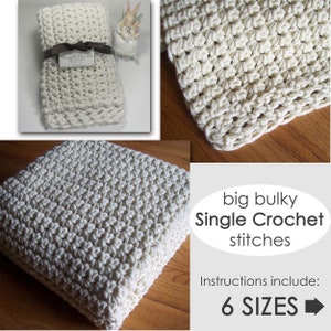 Easy Beginner Bulky Blanket Pattern, ALL Basic Single Crochet Stitches, Quick & Chunky Throw, Photo Tutorial, Multi Size, Printable PDF-2450 image 2