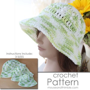 Wide Brim Bucket Hat Crochet PATTERN, Easy Cool Key Lime Cotton Sunhat, 3 Sizes for Children and Adults, Tutorial, Download, PDF-1650 image 1