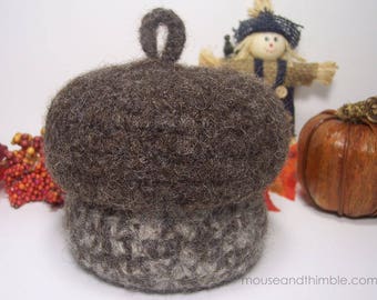 Felted Wool Acorn Crochet PATTERN, Little Covered Bowl with Lid, Autumn Shelf Sitter Stash Baskets, Felting Tutorial, Download, PDF-4040