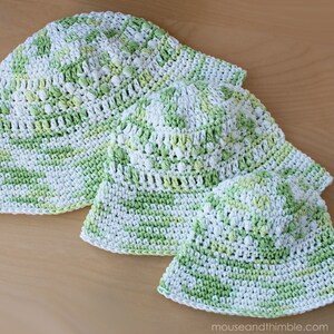 Wide Brim Bucket Hat Crochet PATTERN, Easy Cool Key Lime Cotton Sunhat, 3 Sizes for Children and Adults, Tutorial, Download, PDF-1650 image 2