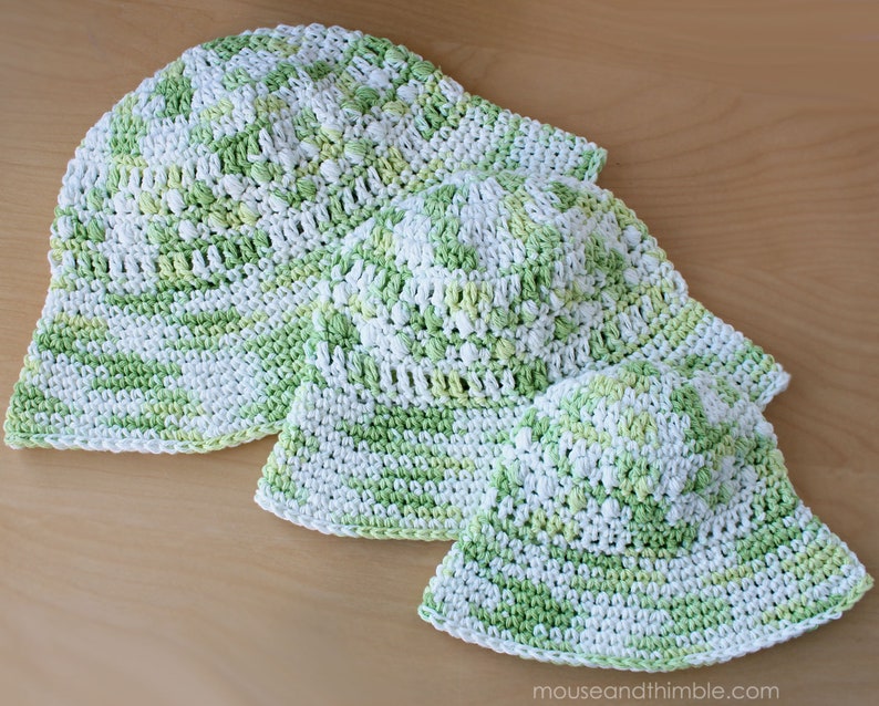 Wide Brim Bucket Hat Crochet PATTERN, Easy Cool Key Lime Cotton Sunhat, 3 Sizes for Children and Adults, Tutorial, Download, PDF-1650 image 2