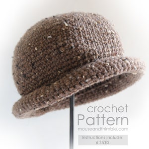 Crochet Hat PATTERN Tutorial, Rolled Brim Beanie Cap, Basic Boho Barley Tweed, Multiple Sizes, Instant Download, Printable PDF-1640 image 1