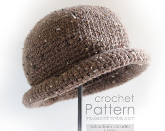 Crochet Hat PATTERN Tutorial, Rolled Brim Beanie Cap, Basic Boho Barley Tweed, Multiple Sizes, Instant Download, Printable PDF-1640