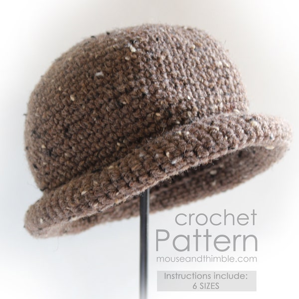 Crochet Hat PATTERN Tutorial, Rolled Brim Beanie Cap, Basic Boho Barley Tweed, Multiple Sizes, Instant Download, Printable PDF-1640