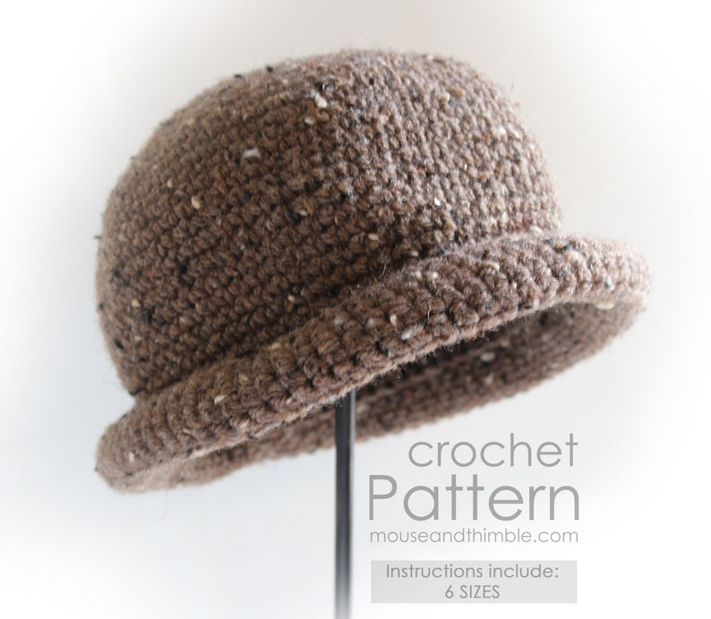 Crochet Hat PATTERN Tutorial, Rolled Brim Beanie Cap, Basic Boho Barley Tweed, Multiple Sizes, Instant Download, Printable PDF-1640 image 1