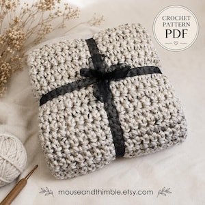 Chunky Lap Throw Crochet PATTERN, Thick and Bulky Accent Blanket, Small Afghan in Aspen Tweed, Easy Beginner (SC stitch), One Size, PDF-3845