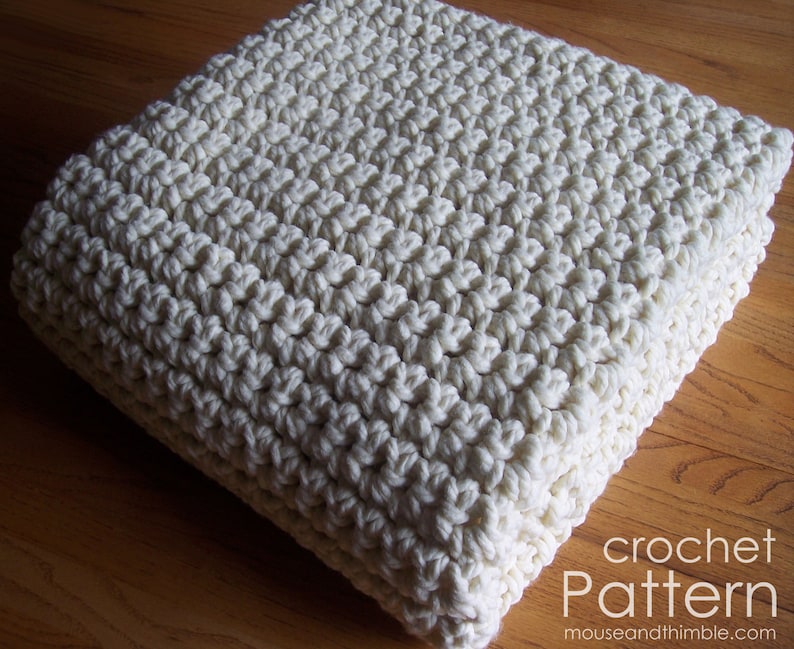 Bulky Hometown Blanket Crochet PATTERN, Newborn Receiving to Big Sofa Throw, 6 Quick & Easy Sizes, Beginner Tutorial, all SC sts, PDF-2450 image 2