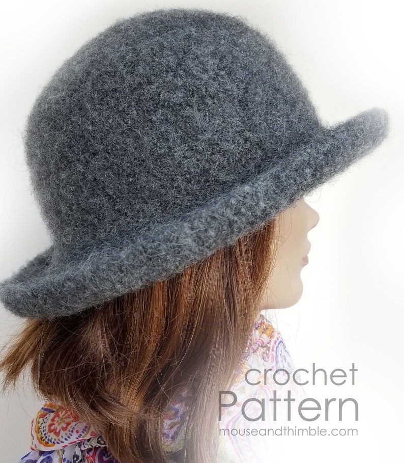 Felted Wool Hat Crochet PATTERN Flat Brim or Rolled Edge Etsy