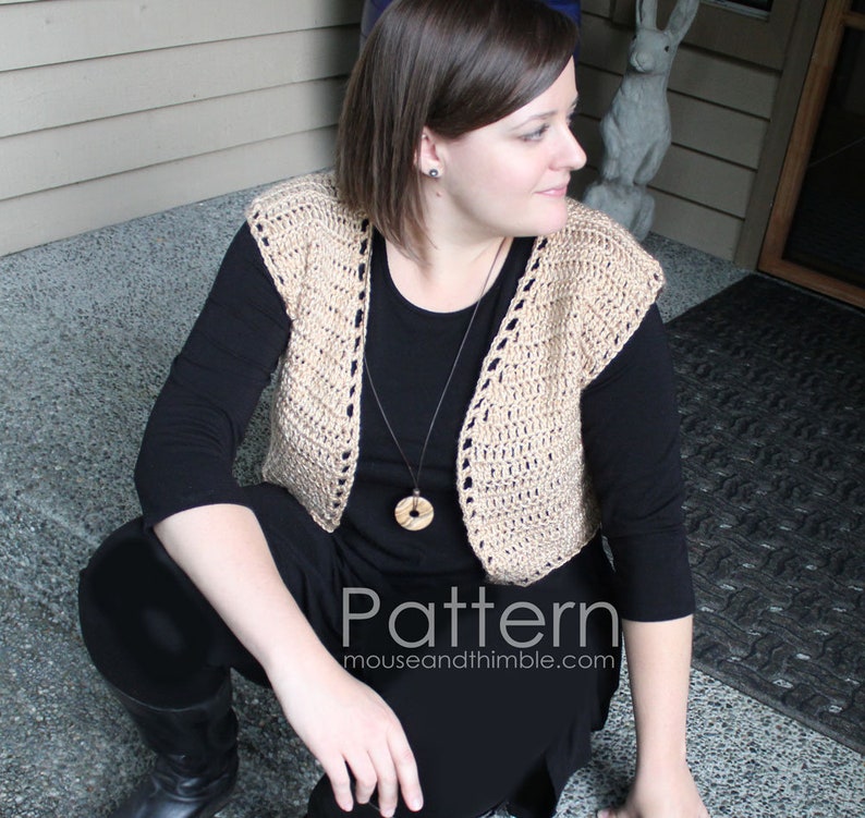 Easy Crochet PATTERN Sleeveless Open Front Vest, Crop to Short or any Long Length, Small through Plus Sizes, Bolero Shrug, Download PDF-3345 image 3