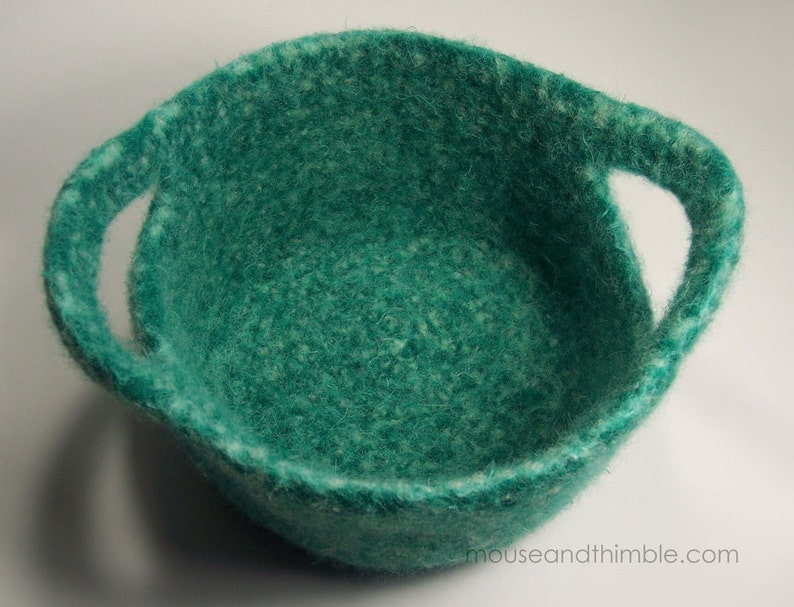 Felted Wool Basket Crochet PATTERN Round Two Handle Nesting Etsy