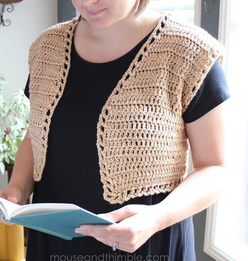 Easy Crochet PATTERN Sleeveless Open Front Vest, Crop to Short or any Long Length, Small through Plus Sizes, Bolero Shrug, Download PDF-3345 image 2