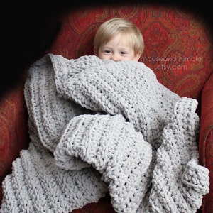 Quick & Easy Blanket Crochet PATTERN, Bulky Chunky Thermal Ribbed Afghan Throw, Baby through Adult Oversize, 5 Sizes, Tutorial, PDF-3072 image 7