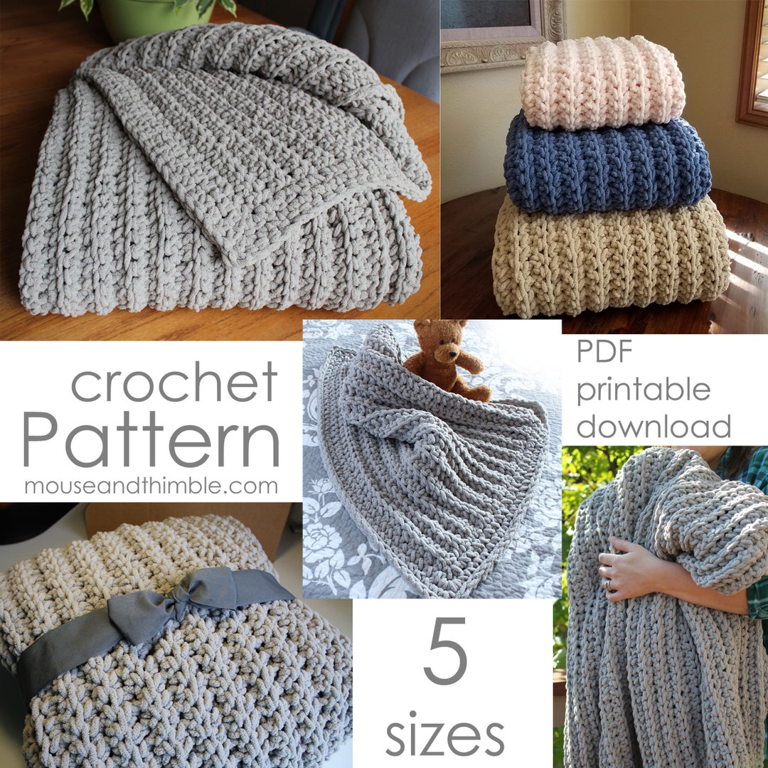 Quick & Easy Blanket Crochet PATTERN, Bulky Chunky Thermal Ribbed ...