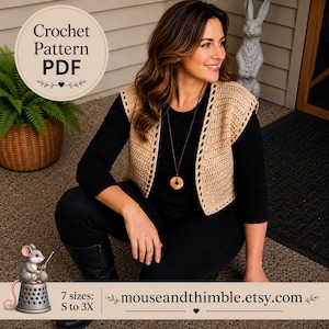 Easy Crochet PATTERN Sleeveless Open Front Vest, Crop to Short or any Long Length, Small through Plus Sizes, Bolero Shrug, Download PDF-3345