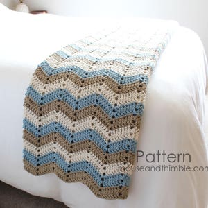 Afghan Blanket Crochet PATTERN, Easy Bed Topper Throw, Chevron Stripes Seaside Design, Multiple Sizes, Instant Download, Printable PDF-6080 image 6