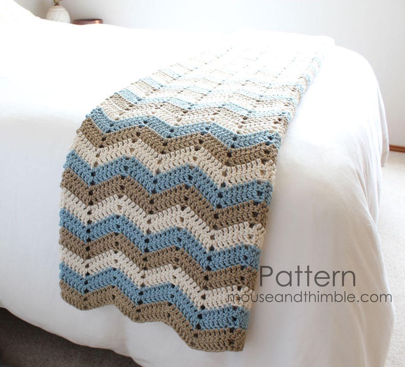 Afghan Blanket Crochet PATTERN, Easy Bed Topper Throw, Chevron Stripes Seaside Design, Multiple Sizes, Instant Download, Printable PDF-6080 image 6