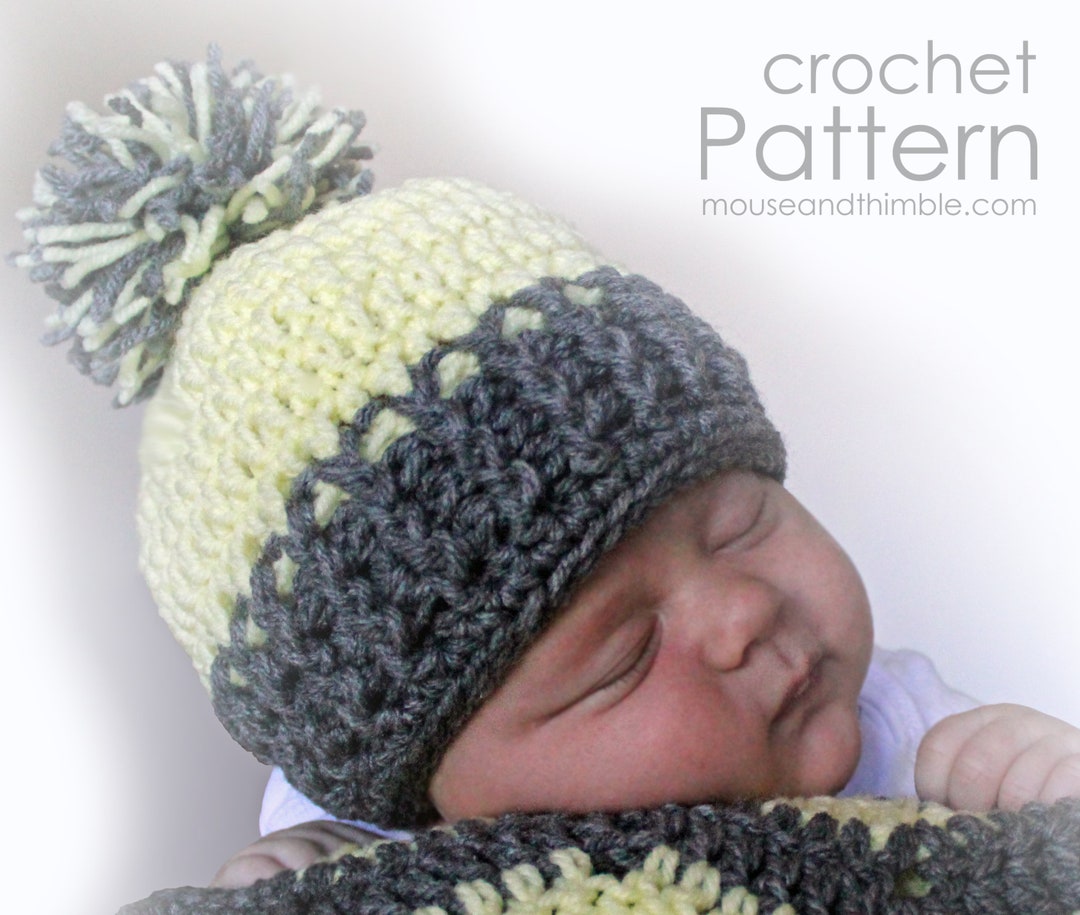 Pom Pom Hat Crochet PATTERN, Newborn Baby and Toddler Beanie, Easy Two ...