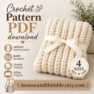 Bulky Q Hook Crochet Blanket PATTERN, Thick and Weighty Afghan, Easy Beginner Chunky Throw, Multiple Sizes, Printable Download, PDF-2548