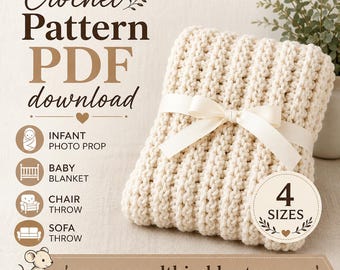 Bulky Q Hook Crochet Blanket PATTERN, Thick and Weighty Afghan, Easy Beginner Chunky Throw, Multiple Sizes, Printable Download, PDF-2548