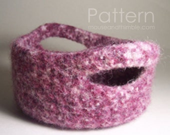 Felted Wool Basket Crochet PATTERN, Round Two Handle Nesting Bowls, Easy Tutorial with Felting Instructions, 2 Sizes, Download, PDF-6374