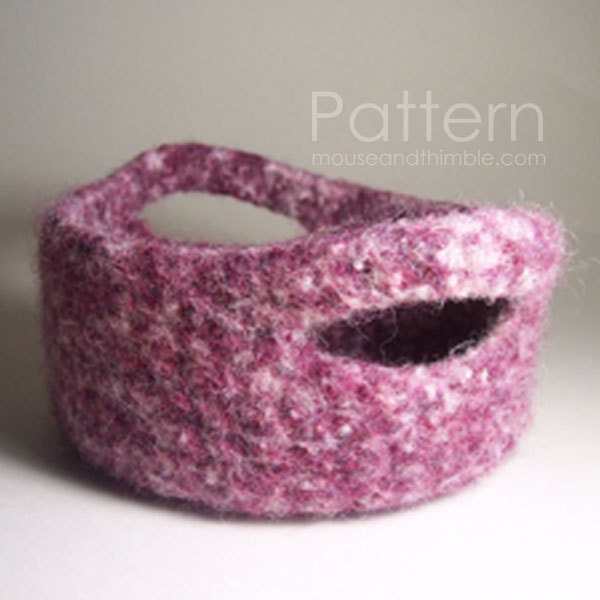Felted Wool Basket Crochet PATTERN, Round Two Handle Nesting Bowls, Easy Tutorial with Felting Instructions, 2 Sizes, Download, PDF-6374