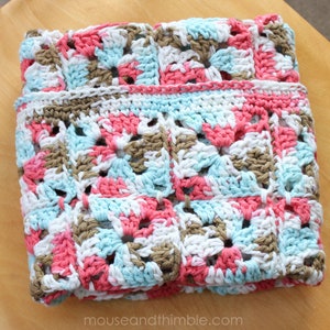 Tiny Granny Square Blanket Crochet PATTERN, Baby to Toddler or Any Size, Cool Cotton Lotus Patch Afghan Throw, Printable Download, PDF-2241 image 3